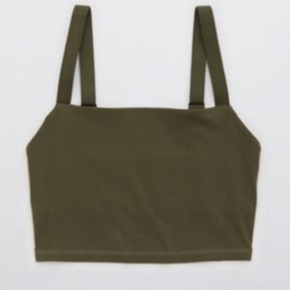 Aerie real me ribbed longline sport bra in green